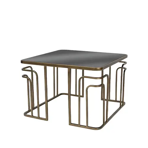 ΤΡΑΠΕΖI ΜΕΤΑΛΛΙΚΟ ΧΡΥΣΟ ΜΕ ΓΥΑΛΙ ΤΕΤΡΑΓΩΝΟ ART DECO - 60x60x40.5cm 1/KIB