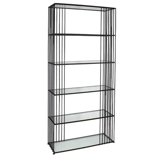 ΡΑΦΙΕΡΑ ΜΕΤΑΛΛΙΚΗ ΜΑΥΡΟ ΜΑΤ ΜΕ ΓΥΑΛΙΝΑ ΡΑΦΙΑ Χ5 ΟΡΘΟΓΩΝΙO MINIMAL - 80.5x27x179cm 1/KIB