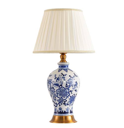 TLC 6355  ΕΠΙΤΡΑΠΕΖΙΑ ΛΑΜΠΑ ΚΕΡΑΜΙΚΗ ΒΑΣΗ ΛΕΥΚΗ ΜΕ ΛΟΥΛΟΥΔΙΑ ΜΠΛΕ ΑΜΠΑΖΟΥΡ ΕΚΡΟΥ 1ΧΕ27