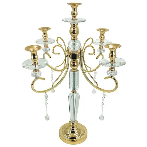 ΚΗΡΟΠΗΓΙΟ ΜΕΤΑΛΛΙΚΟ ΧΡΥΣΟ/ΛΕΥΚΟ ΚΛΑΣΙΚΟ ΜΕ ΚΡΥΣΤΑΛΛΑ 5 ΘΕΣΕΩΝ - Φ39x69cm 6/ΚΙΒ