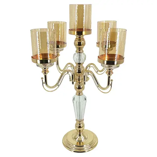 ΚΗΡΟΠΗΓΙΟ ΜΕΤΑΛΛΙΚΟ ΧΡΥΣΟ/ΛΕΥΚΟ/ΜΕΛΙ ΚΛΑΣΙΚΟ ΜΕ ΚΡΥΣΤΑΛΛΑ 5 ΘΕΣΕΩΝ - Φ36x60cm 6/ΚΙΒ