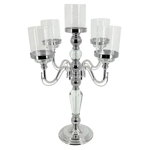 ΚΗΡΟΠΗΓΙΟ ΜΕΤΑΛΛΙΚΟ ΑΣΗΜΙ/ΛΕΥΚΟ ΚΛΑΣΙΚΟ ΜΕ ΚΡΥΣΤΑΛΛΑ 5 ΘΕΣΕΩΝ - Φ36x60cm 6/ΚΙΒ