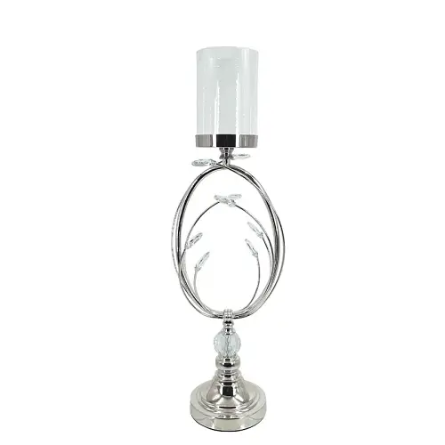 ΚΗΡΟΠΗΓΕΙO ΜΕΤΑΛΛΙΚO ΑΣΗΜΙ/ΛΕΥΚΟ ΜΕ ΓΥΑΛΙ ΚΡΥΣΤΑΛΛΑ ΜΠΟΥΜΠΟΥΚΙΑ ΜΕΓΑΛΟ - Φ18x49.5cm 6/ΚΙΒ