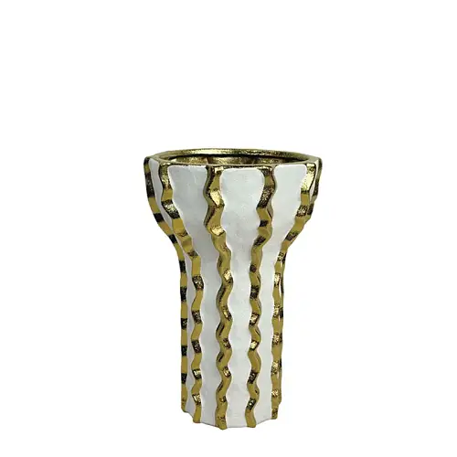 ΚΕΡΑΜΙΚΟ ΚΟΥΠ ΛΕΥΚΟ ΜΕ ΧΡΥΣΕΣ ΚΑΘΕΤΕΣ ΖΙΚΖΑΚ ΡΑΒΔΩΣΕΙΣ MEDIUM - 25.4cm 1/8ΚΙΒ