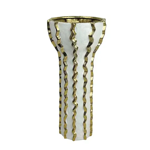 ΚΕΡΑΜΙΚΟ ΚΟΥΠ ΛΕΥΚΟ ΜΕ ΧΡΥΣΕΣ ΚΑΘΕΤΕΣ ΖΙΚΖΑΚ ΡΑΒΔΩΣΕΙΣ XLARGE - 39.9cm 1/4ΚΙΒ