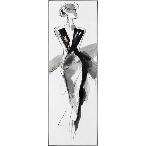 ΠΙΝΑΚΑΣ ΚΑΜΒΑΣ ΑΣΠΡΟΜΑΥΡΟ-ΧΡΥΣΟ ΚΟΜΨΗ ΓΥΝΑΙΚΑ ΣΧΕΔΙΟ ΣΕ ΚΟΡΝΙΖΑ - 42.5x122.5x3.5cm 6/ΚΙΒ