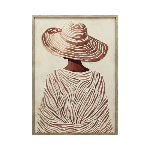 ΠΙΝΑΚΑΣ ΚΑΜΒΑΣ ΓΥΝΑΙΚΑ ΜΕ ΚΑΠΕΛΟ ΕΚΡΟΥ/ΚΑΦΕ ΑΝΑΓΛΥΦΟ ΕΦΕ ΣΕ ΚΟΡΝΙΖΑ - 50x70x3cm 7/ΚΙΒ