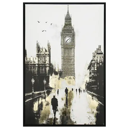 ΠΙΝΑΚΑΣ ΚΑΜΒΑΣ ΒΟΛΤΑ ΣΤΟ ΛΟΝΔΙΝΟ ΑΣΠΡΟΜΑΥΡΟ/ΧΡΥΣΟ ΣΕ ΚΟΡΝΙΖΑ - 60x90x4cm 12/ΚΙΒ