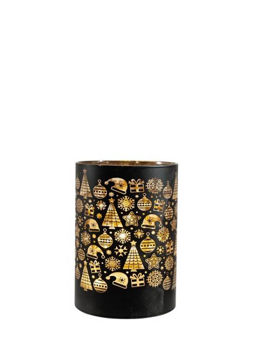 ΓΥΑΛΙΝΗ ΒΑΣΗ ΚΥΛΙΝΔΡΙΚΗ ΜΑΥΡΗ ΜΕ LED 8,5Χ8,5Χ12ΕΚ