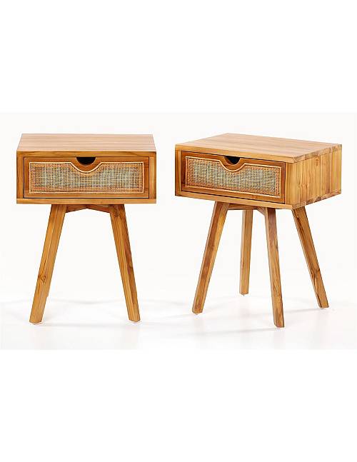 Κομοδίνο Teak/ Rattan 46x38x58 cm