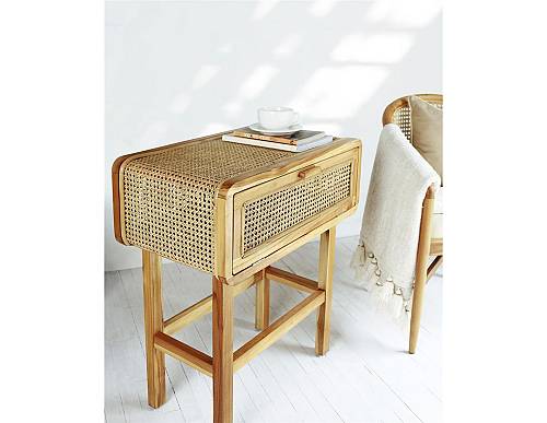 Κομοδίνο Teak/ Rattan 65x38x73 cm