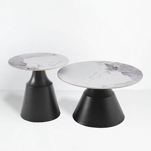 ATRIUM COFFEE TABLE SET 2ΤΕΜ ΛΕΥΚΟ ΜΕ ΟΨΗ ΜΑΡΜΑΡΟΥ ΜΑΥΡΟ 70x70x38cm