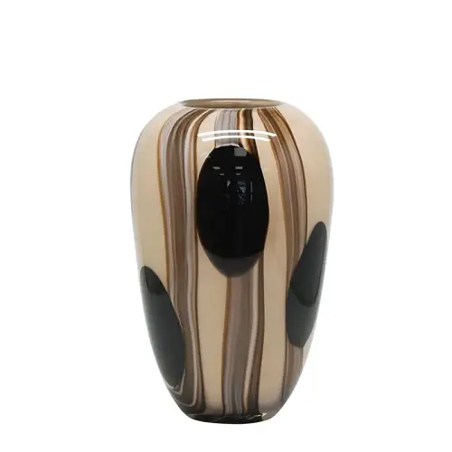 ΒΑΖΟ ΑΠΟ ΦΥΣΗΤΟ ΓΥΑΛΙ ΩΟΕΙΔΕΣ ΜΠΕΖ, ΚΑΦΕ ΓΡΑΜΜΕΣ & ΒΟΥΛΕΣ - Φ18x27cm 4/ΚΙΒ