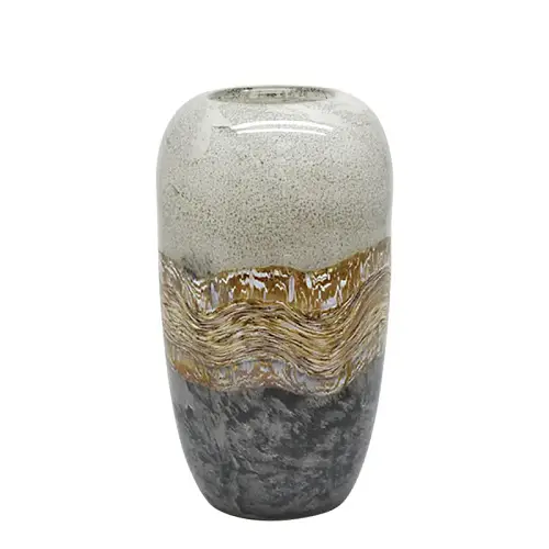 ΒΑΖΟ ΑΠΟ ΦΥΣΗΤΟ ΓΥΑΛΙ ΩΟΕΙΔΕΣ ΜΠΕΖ/ΜΕΛΙ & ΓΚΡΙ ΜΑΡΜΑΡΟ ΜΕΓΑΛΟ - Φ17.5x31cm 4/ΚΙΒ