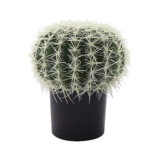 FEROCACTUS ΦΥΤΟ ΤΕΧΝΗΤΟ ΣΕ ΓΛΑΣΤΡΑ 25x25x33cm ΥΦΑΣΜΑ ΠΡΑΣΙΝΟ ΛΕΥΚΟ ΠΛΑΣΤΙΚΟ