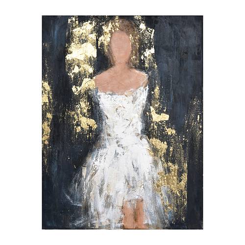 DAME ΠΙΝΑΚΑΣ ΔΙΑΚΟΣΜΗΣΗΣ 90x120x3cm ΚΑΜΒΑΣ ΜΑΥΡΟ ΛΕΥΚΟ ΞΥΛΟ ΧΡΥΣΟ