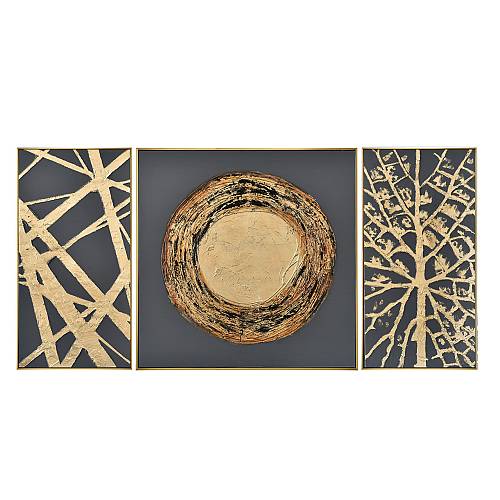 TRIPLET ΠΙΝΑΚΑΣ SET 3ΤΜΧ 168x88x5cm ΚΑΜΒΑΣ ΜΑΥΡΟ ΜΑΥΡΟ ΞΥΛΟ ΧΡΥΣΟ