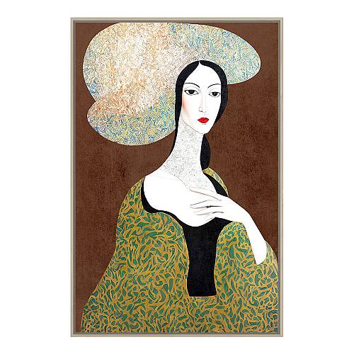 VINTAGE LADY ΠΙΝΑΚΑΣ ΔΙΑΚΟΣΜΗΣΗΣ 83x123x4cm ΚΑΜΒΑΣ ΠΟΛΥΧΡΩΜΟ ΞΥΛΟ ΦΥΣΙΚΟ