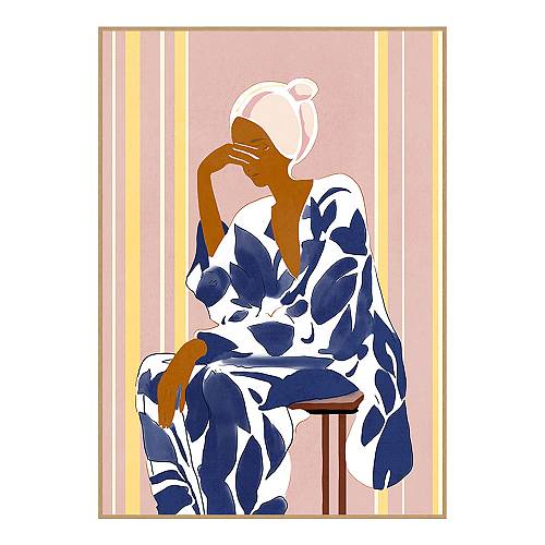 LADY IN BLUE ΠΙΝΑΚΑΣ ΔΙΑΚΟΣΜΗΣΗΣ 50x70x3cm ΚΑΜΒΑΣ ΠΟΛΥΧΡΩΜΟ ΞΥΛΟ ΦΥΣΙΚΟ