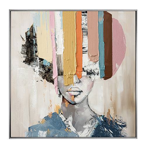 COLORFUL WOMAN ΠΙΝΑΚΑΣ ΔΙΑΚΟΣΜΗΣΗΣ 80x80x5cm ΚΑΜΒΑΣ ΠΟΛΥΧΡΩΜΟ ΞΥΛΟ ΑΣΗΜΙ