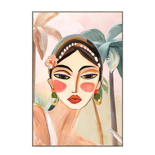 TROPICAL LADY ΠΙΝΑΚΑΣ ΔΙΑΚΟΣΜΗΣΗΣ 60x90x5cm ΚΑΜΒΑΣ ΠΟΛΥΧΡΩΜΟ ΞΥΛΟ ΦΥΣΙΚΟ