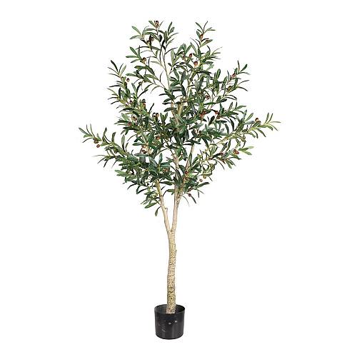 OLIVE TREE ΔΕΝΤΡΟ ΤΕΧΝΗΤΟ ΣΕ ΓΛΑΣΤΡΑ 180cm PVC ΠΡΑΣΙΝΟ ΜΑΥΡΟ ΤΣΙΜΕΝΤΟ