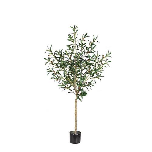 OLIVE TREE ΔΕΝΤΡΟ ΤΕΧΝΗΤΟ ΣΕ ΓΛΑΣΤΡΑ 155cm PVC ΠΡΑΣΙΝΟ ΜΑΥΡΟ ΤΣΙΜΕΝΤΟ