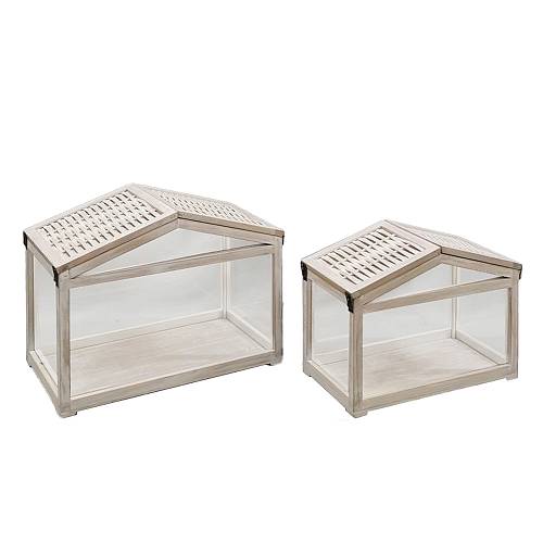 SIKINOS ΦΑΝΑΡΙ 46x26x34cm ΞΥΛΟ ΕΛΑΤΟΥ WHITE WASHED ΓΥΑΛΙ