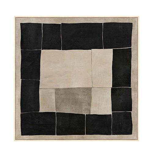 MYSTIC SQUARES ΠΙΝΑΚΑΣ ΔΙΑΚΟΣΜΗΤΙΚΟΣ ΜΕ ΚΟΡΝΙΖΑ 100x100x4cm ΚΑΜΒΑΣ ΜΠΕΖ ΜΑΥΡΟ ΞΥΛΟ