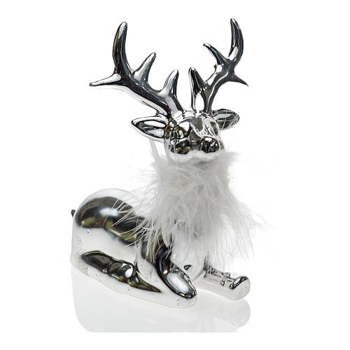 ΧΡΙΣΤΟΥΓΕΝΝΙΑΤΙΚΟΣ ΔΙΑΚΟΣΜΗΤΙΚΟΣ ΤΑΡΑΝΔΟΣ ΚΕΡΑΜΙΚΟΣ  ΑΣΗΜΙ ΜΕ ΠΟΥΠΟΥΛΟ ΛΕΥΚΟ 15,5Χ7,1Χ16,9ΕΚ