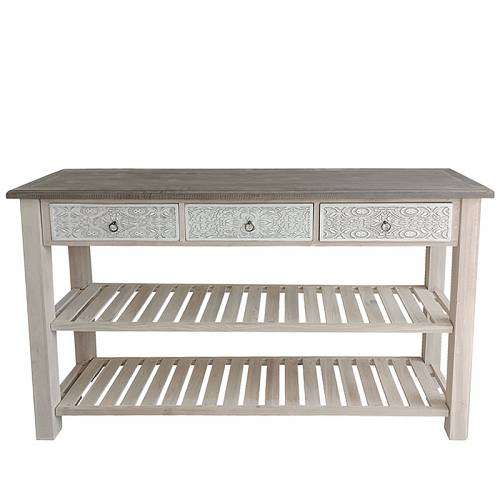 ΞΥΛΙΝΗ ΔΙΑΚΟΣΜΗΤΙΚΗ ΚΟΝΣΟΛΑ ΜΕ ΡΑΦΙΑ ΚΑΙ ΣΥΡΤΑΡΙΑ ΠΑΛΑΙΩΜΕΝΟ - 155x40x93cm 1/ΚΙΒ