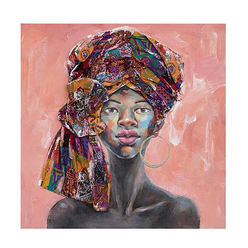AFRICAN GIRL ΠΙΝΑΚΑΣ ΔΙΑΚΟΣΜΗΣΗΣ 80x80x4cm ΚΑΜΒΑΣ ΠΟΛΥΧΡΩΜΟ ΞΥΛΟ