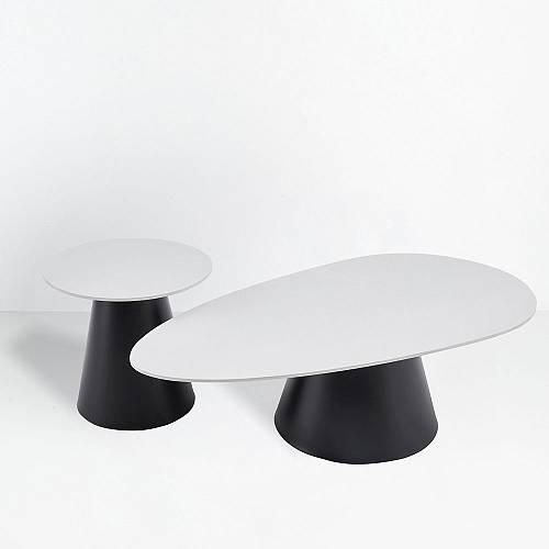 OVO COFFEE TABLE SET 2ΤΕΜ ΛΕΥΚΟ ΜΕ ΟΨΗ ΜΑΡΜΑΡΟΥ ΜΑΥΡΟ 129x69x38cm