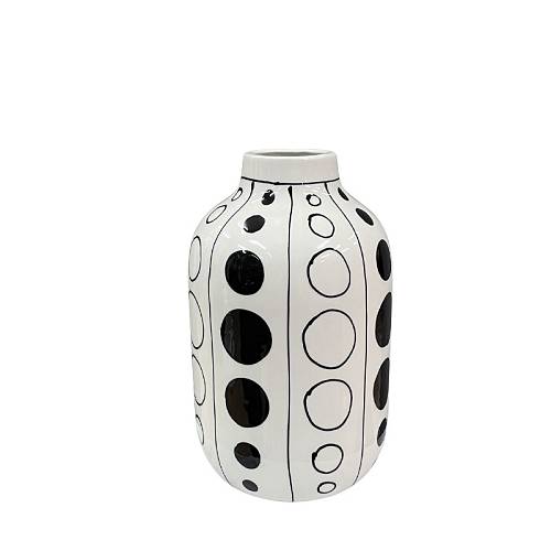 ΚΕΡΑΜΙΚΟ ΒΑΖΟ ΑΣΠΡΟ/ΜΑΥΡΟ ΚΥΛΙΝΔΡΙΚΟ - ΜΙΝΙΜΑΛ ΓΡΑΜΜΕΣ & ΚΥΚΛΟΙ - Φ25x14.5cm 24/KIB