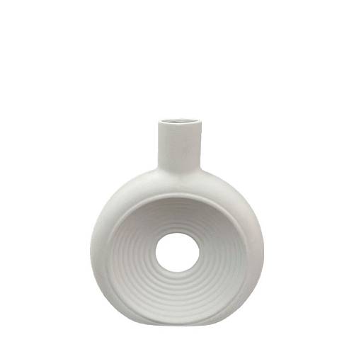 ΔΙΑΚΟΣΜΗΤΙΚΟ ΚΕΡΑΜΙΚΟ ΒΑΖΟ ΛΕΥΚΟ - ΚΥΚΛΙΚΕΣ ΔΙΑΒΑΘΜΙΣΕΙΣ ΜΕ ΤΡΥΠΑ - 20x6x24cm 30/KIB