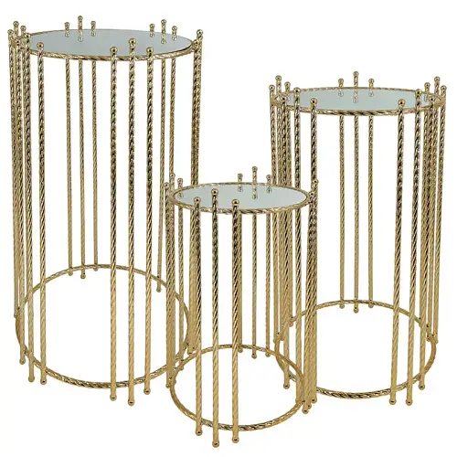 ΤΡΑΠΕΖΑΚΙΑ ΜΕΤΑΛΛΙΚΑ ΣΕΤ/3 ΧΡΥΣΟ ΣΤΡΟΓΓΥΛΑ ΜΕ ΚΑΘΡΕΦΤΗ-S:Φ28x50,M:Φ32x60,L:Φ38x70cm 1/ΚΙΒ