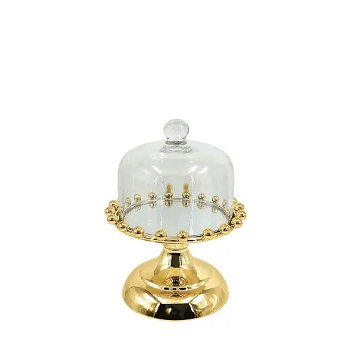 ΤΟΥΡΤΙΕΡΑ ΜΕΤΑΛΛΙΚΗ ΧΡΥΣΟ/ΛΕΥΚΟ ΜΕ ΓΥΑΛΙ ΜΠΙΛΙΕΣ ΚΟΝΤΟ - Φ15x18cm 24/ΚΙΒ