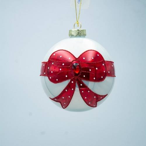 ΓΥΑΛΙΝΗ ΜΠΑΛΑ, ΛΕΥΚΗ ΜΕ ΚΟΚΚΙΝΟ ΦΙΟΓΚΟ, ΣΕΤ 4ΤΜΧ, 10cm