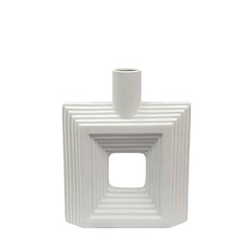 ΔΙΑΚΟΣΜΗΤΙΚΟ ΚΕΡΑΜΙΚΟ ΒΑΖΟ ΛΕΥΚΟ - ΤΕΤΡΑΓΩΝΕΣ ΔΙΑΒΑΘΜΙΣΕΙΣ ΜΕ ΤΡΥΠΑ - 21x7x26cm 30/KIB