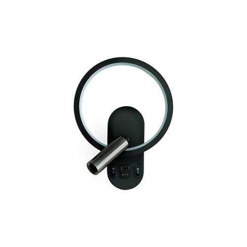 ΑΠΛΙΚΑ ΑΝΑΓΝΩΣΗΣ ΔΙΠΛΟΥ ΦΩΤΙΣΜΟΥ LED 3+10W 150+350Lm 3000K 180x78x243mm ΜΕ USB TYPE C ΜΑΥΡΗ ARTE ILLUMINA FORMA