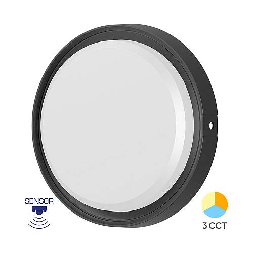 Απλίκα led "Bulkhead" 18w IP65 2020lm CCT, με ανίχνευση κίνησης Μαύρη