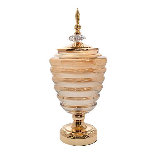 ΓΥΑΛΙΝΟ ΔΟΧΕΙΟ ΜΕΛΙ ΜΕ ΠΟΔΙ ΚΑΙ ΧΡΥΣΟ ΜΕΤΑΛΛΙΚΟ ΚΑΠΑΚΙ Φ17Χ38ΕΚ