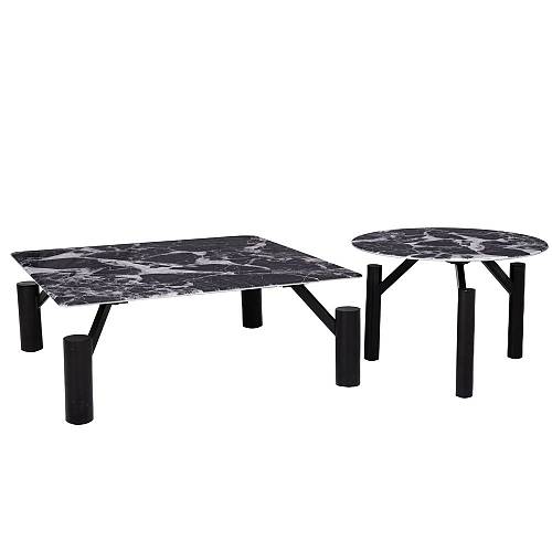 ΣΕΤ 2 ΤΡΑΠΕΖΑΚΙΑ ΜΑΥΡΑ ΜΕΤΑΛΛΙΚΑ 90Χ90Χ35 Φ60Χ42ΕΚ ΜΕ ΜΑΥΡΗ ΜΑΜΑΡΙΝΗ ΕΠΙΦΑΝΕΙΑ