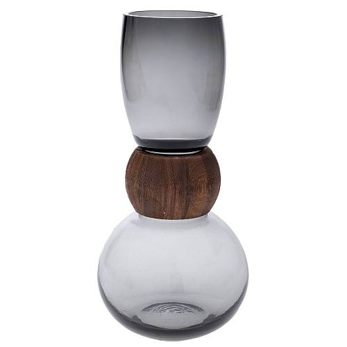 ΓΚΡΙ ΓΥΑΛΙΝΟ ΒΑΖΟ ΜΕ ΞΥΛΙΝΗ ΛΕΠΤΟΜΕΡΕΙΑ 16Χ33ΕΚ