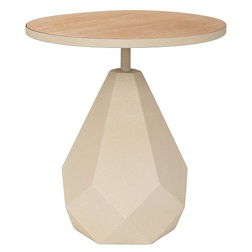 ΚΡΕΜ ΣΤΡΟΓΓΥΛΟ ΜΕΤΑΛΛΙΚΟ ΤΡΑΠΕΖΑΚΙ ΣΑΛΟΝΙΟΥ ΜΕ ΞΥΛΙΝΗ ΕΠΙΦΑΝΕΙΑ AND ΑΚΑΝΟΝΙΣΤΗ ΒΑΣΗ 45Χ45Χ49ΕΚ