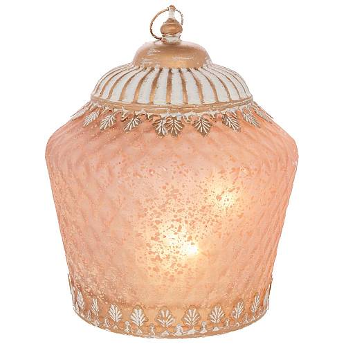 ΡΟΖ ΓΥΑΛΙΝΟ ΦΑΝΑΡΑΚΙ ΜΕ LED ΦΩΣ AND ΜΕΤΑΛΛΙΚΟ ΚΑΠΑΚΙ 15Χ15Χ19ΕΚ (ΑΑΑ 1.5V)