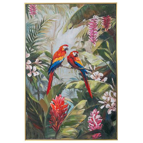 COLORFUL PARROT ΠΙΝΑΚΑΣ ΕΛΑΙΟΓΡΑΦΙΑ ΜΕ ΧΡΥΣΗ ΚΟΡΝΙΖΑ ΣΕ ΤΥΠΩΜΕΝΟ ΚΑΜΒΑ 80Χ120ΕΚ