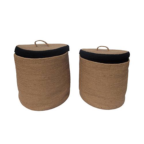 GOLU ΚΑΛΑΘΙ ΜΕ ΚΑΠΑΚΙ SET 2ΤΜΧ 40x40x40cm SEAGRASS ΦΥΣΙΚΟ ΜΑΥΡΟ