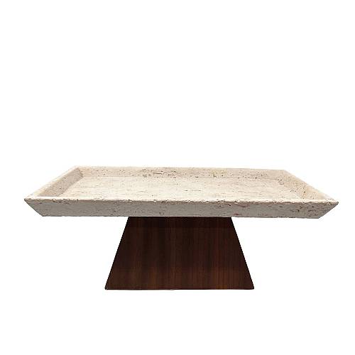 TRAVERTINO ΔΙΣΚΟΣ ΔΙΑΚΟΣΜΗΣΗΣ 31x17x12cm POLYRESIN STONE ΚΑΦΕ ΣΚΟΥΡΟ