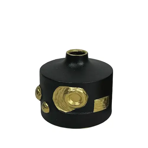 ΚΕΡΑΜΙΚΟ ΒΑΖΟ ΜΑΥΡΟ ΚΟΝΤΟ ME ΧΡΥΣA ΠΡΟΣΘΕΤΑ ΚΟΜΜΑΤΙΑ - 16.5cm 1/12ΚΙΒ